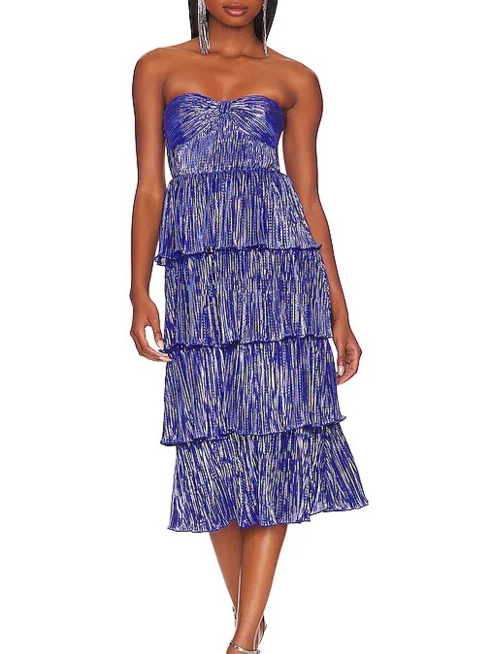 Lovers + Friends Royal Blue Metallic Strapless Mya Midi Dress